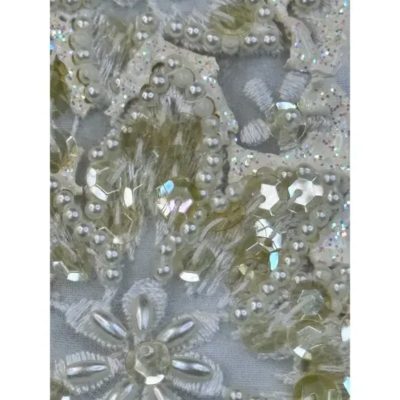 Moda Bianco Dress Shirt Pearl Beaded Floral Sequin Western Cowboy Cream White - Picture 10 of 13